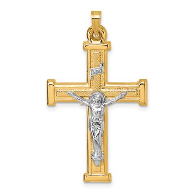 Inri Crucifix Cross Pendant 14k Gold with Rhodium Polished, MPN: XR2182, UPC: