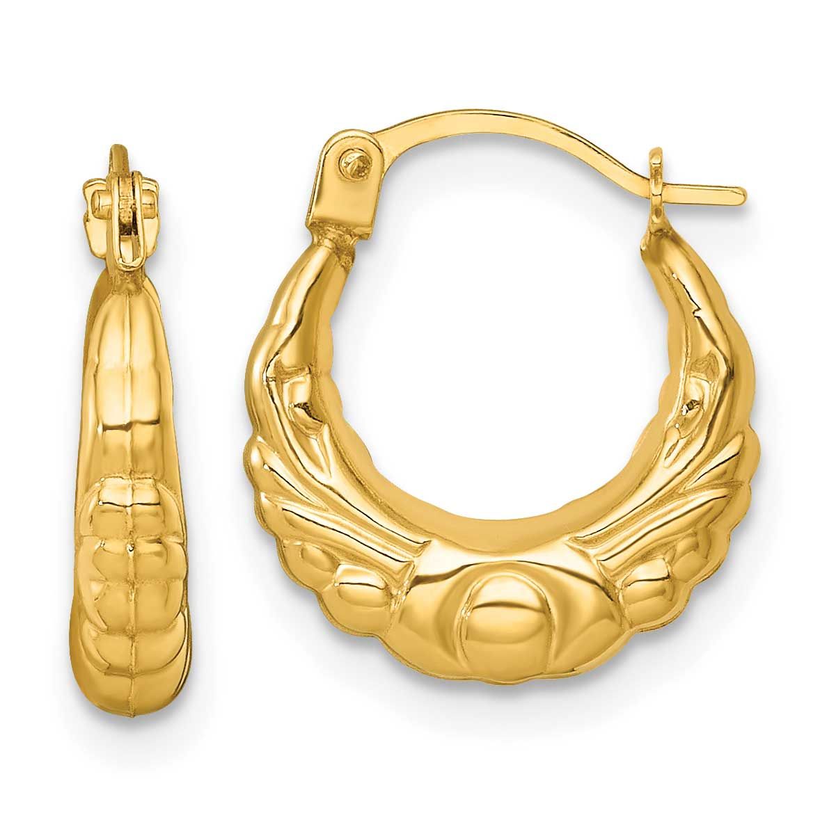 Fancy Hoop Earrings 14k Gold Polished, MPN: TF2398, UPC: