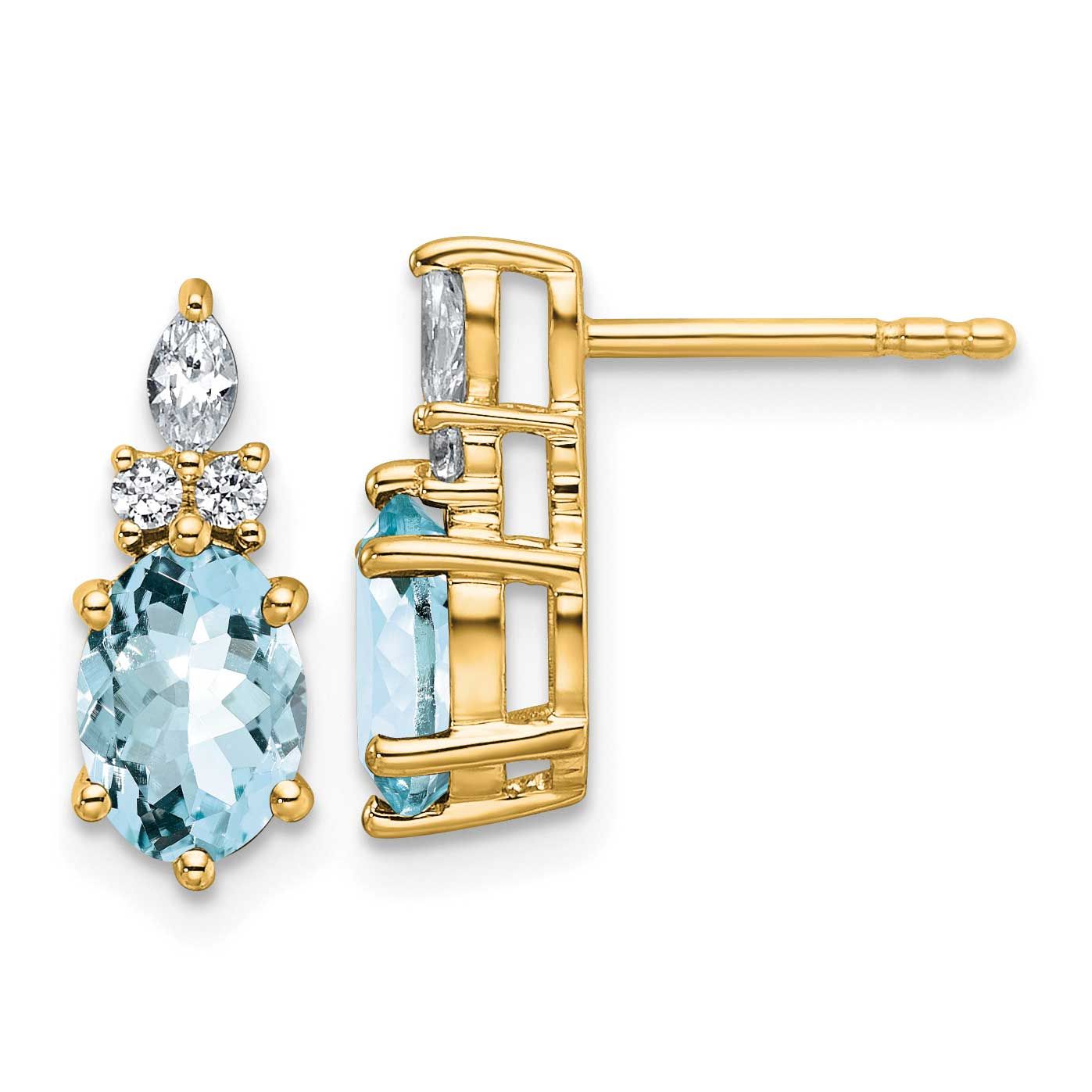 Diamond and Aquamarine Twisted Post Earrings 14k Gold Polished, MPN: EM9791-AQ-017-YAA, UPC: