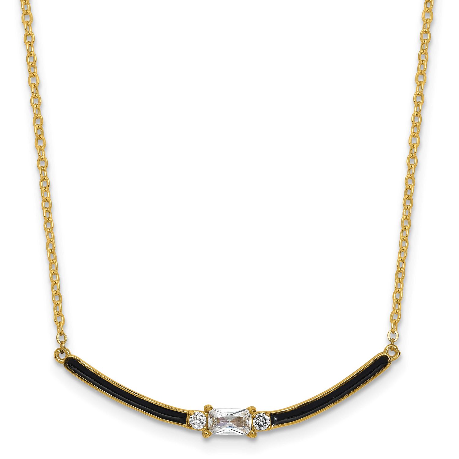 Black Enameled and CZ 16 Inch with 2 Inch Extension Necklace Sterling Silver Gold-Tone, MPN: QG7066…