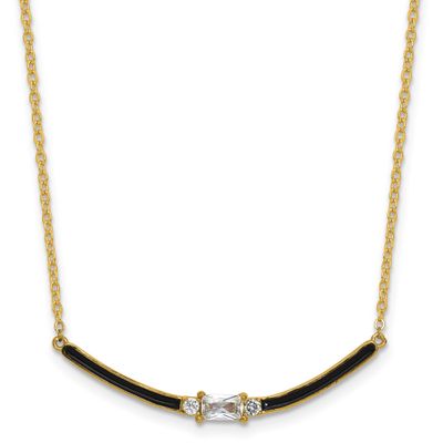 Black Enameled and CZ 16 Inch with 2 Inch Extension Necklace Sterling Silver Gold-Tone, MPN: QG7066…