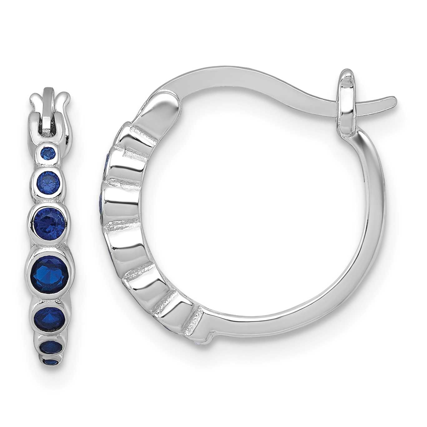 Graduated Lab Cr. Sapphire Hoop Earrings Sterling Silver Rhodium-Plated, MPN: QE18335CSA, UPC: