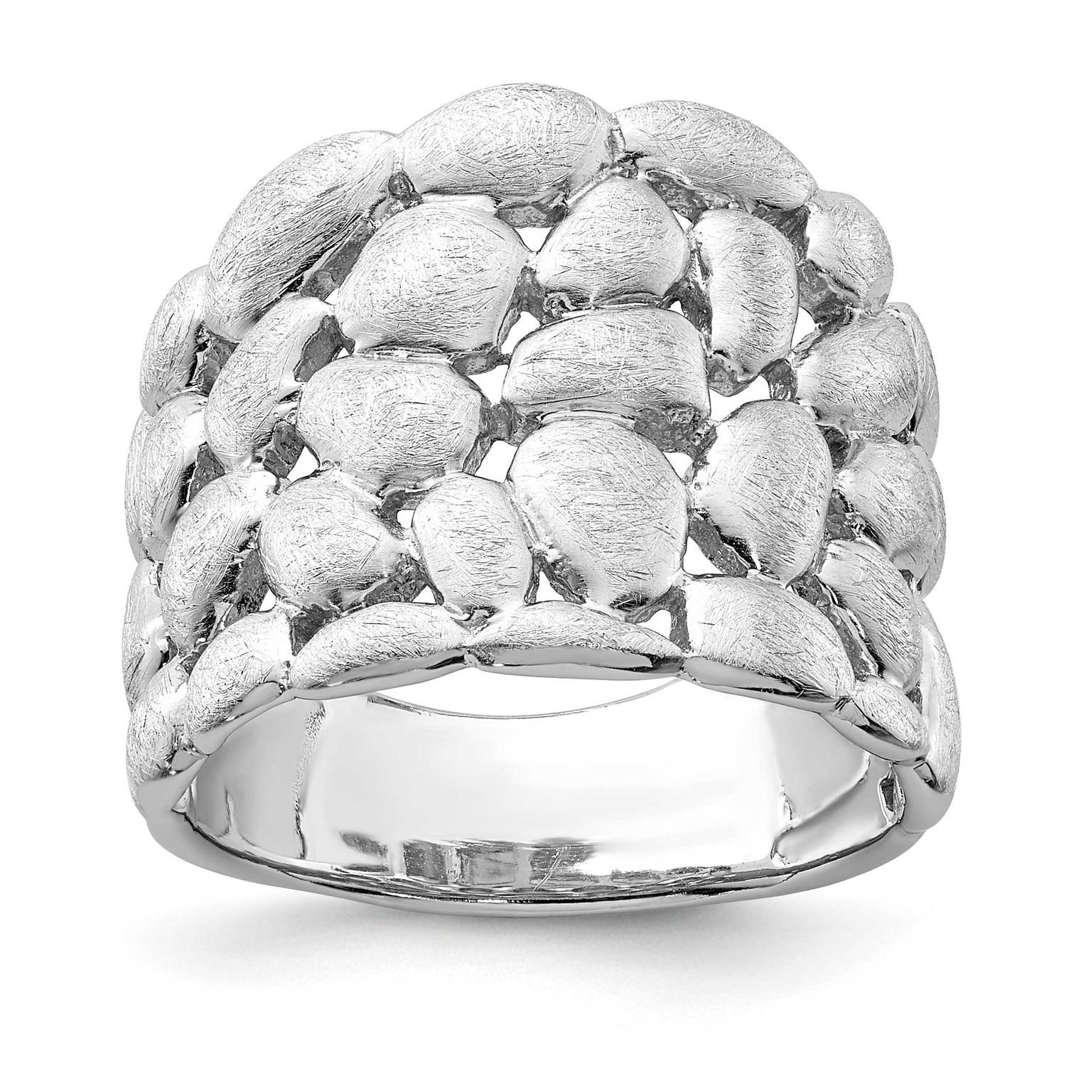 Polished &amp; Satin Textured Nugget Ring Sterling Silver Rhodium-Plated, MPN: QR6083, UPC: 191101328428