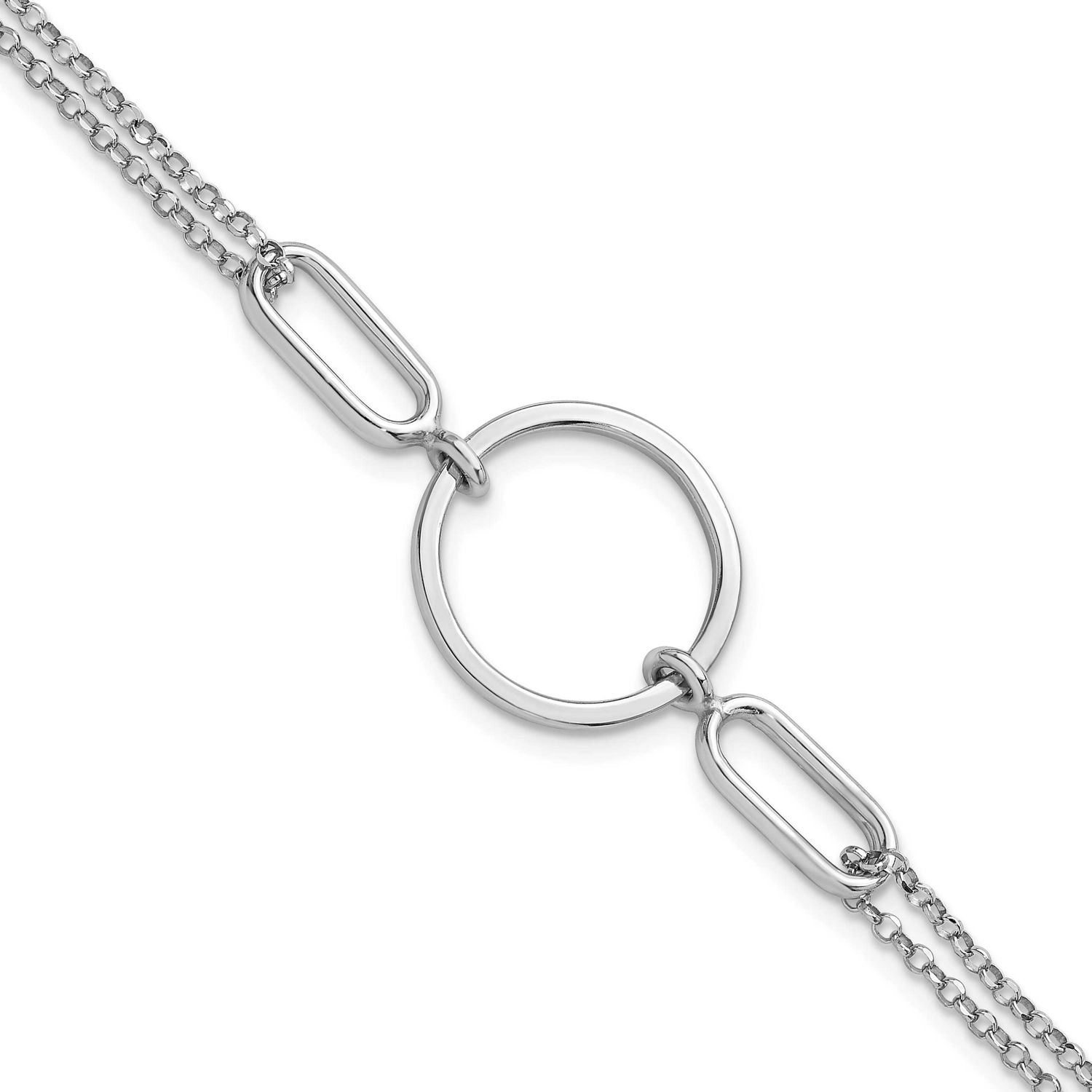 Polished Circle 7 Inch with .75 In Extension Bracelet Sterling Silver Rhodium-Plated, MPN: QG6939-7…