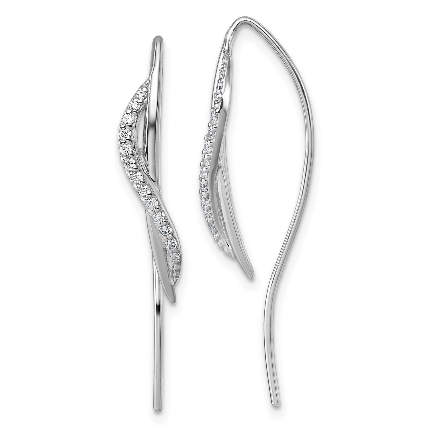 CZ Polished Threader Earrings Sterling Silver Rhodium-Plated, MPN: QE18021, UPC: