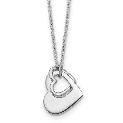Heart with Heart Cutout 16 Inch with 2 Inch Extension Necklace Sterling Silver Rhodium-Plated, MPN:…