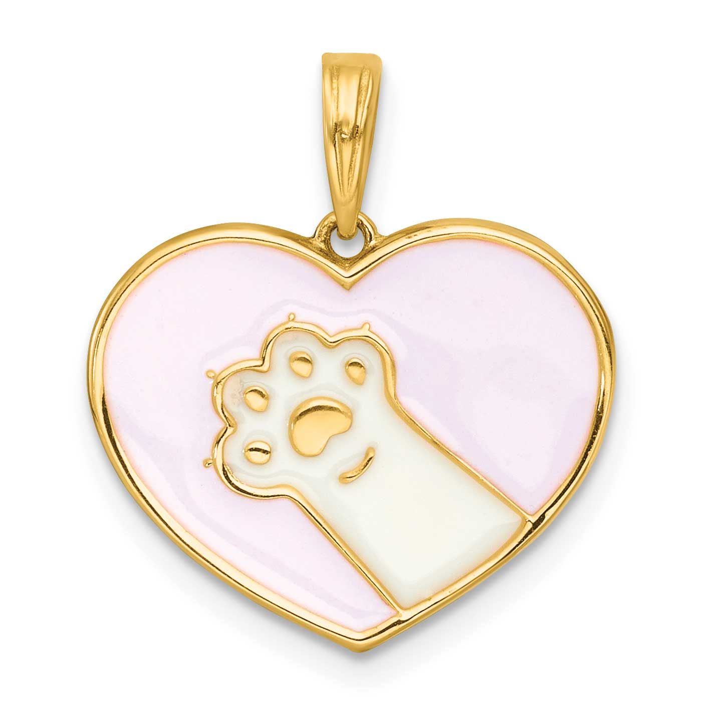 Enamel Paw In Heart Charm 14k Gold Polished, MPN: K10057, UPC: