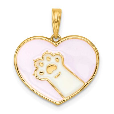 Enamel Paw In Heart Charm 14k Gold Polished, MPN: K10057, UPC: