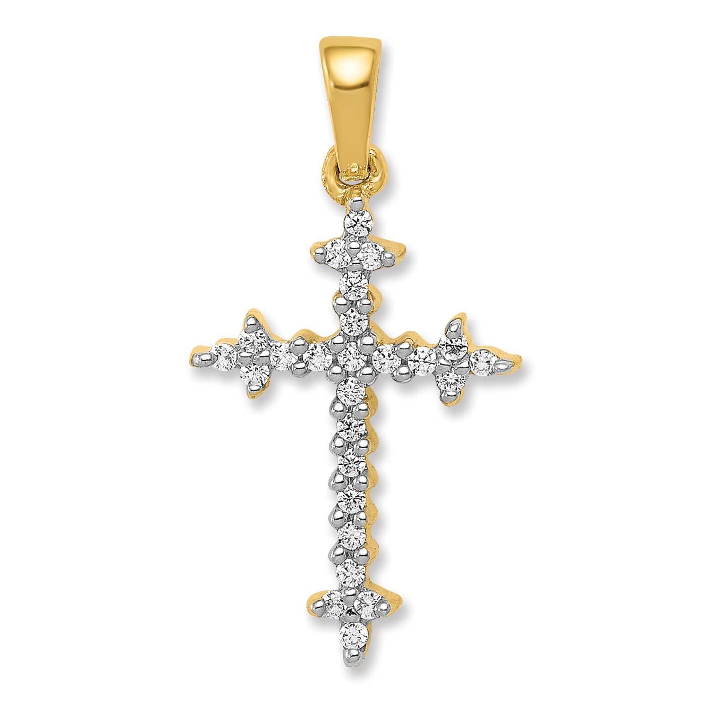 1/6Ct. Diamond Fleur De Lis Cross Pendant 14k Gold &amp; Rhodium, MPN: PM5075-016-YA, UPC: