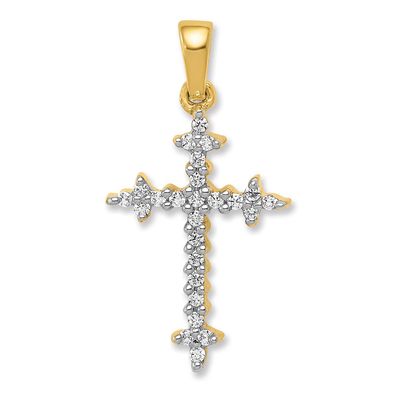1/6Ct. Diamond Fleur De Lis Cross Pendant 14k Gold &amp; Rhodium, MPN: PM5075-016-YA, UPC:
