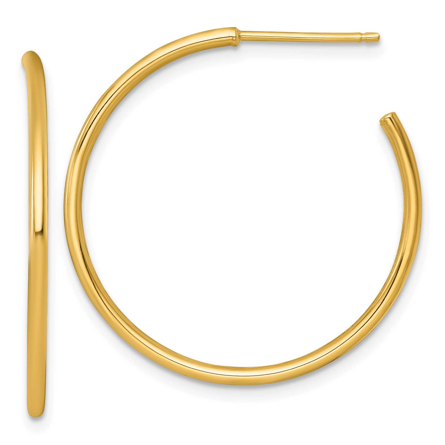 1.5 x 30mm Polished Post Hoop Earrings 14k Gold, MPN: TF2497, UPC: