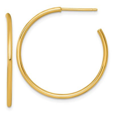 1.5 x 30mm Polished Post Hoop Earrings 14k Gold, MPN: TF2497, UPC: