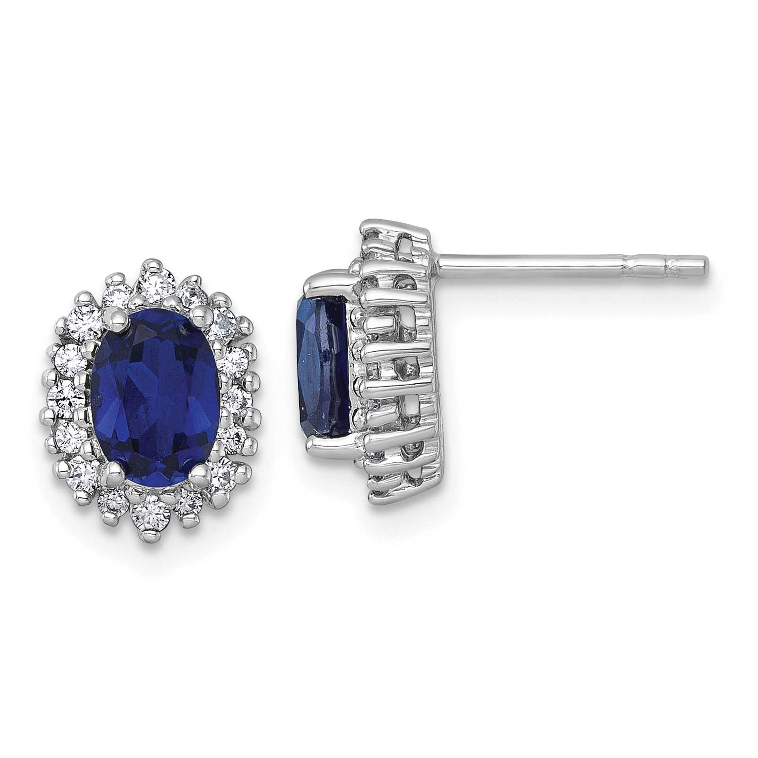 Cr. Sapphire CZ Oval Halo Post Earrings Sterling Silver Rhodium-Plated Polished, MPN: QE18334CSA, U…