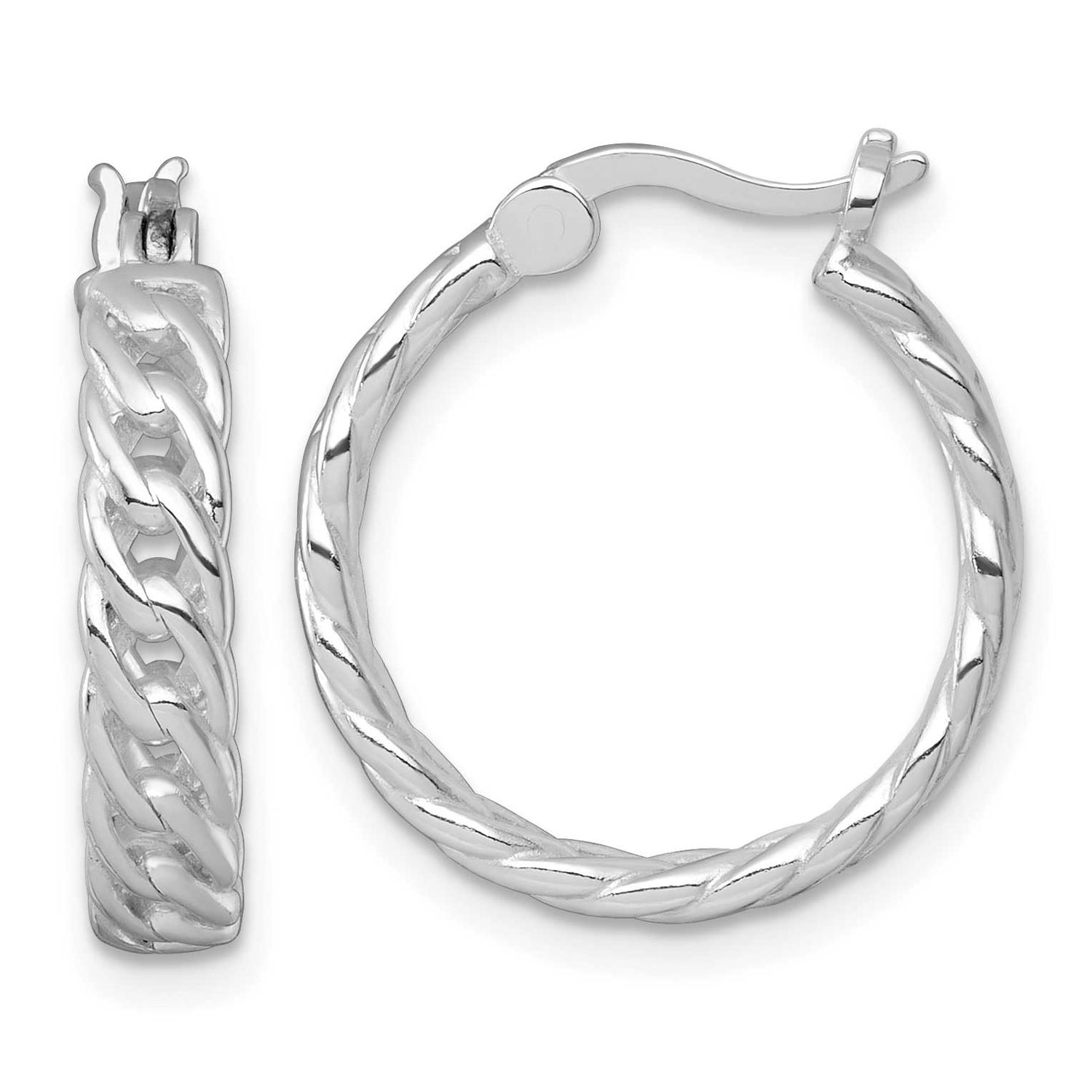 Polish 4mm Curb Link Round Hoop Earrings Sterling Silver Rhodium-Plated Polished, MPN: QE17916, UPC: