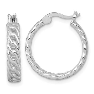 Polish 4mm Curb Link Round Hoop Earrings Sterling Silver Rhodium-Plated Polished, MPN: QE17916, UPC: