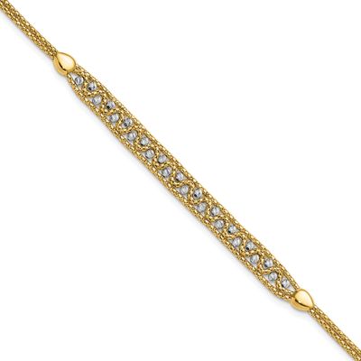 Textured and Diamond-cut Beaded with 1 Inch Extension Bracelet 14k Two Tone Gold, MPN: SF3152-7.5, …