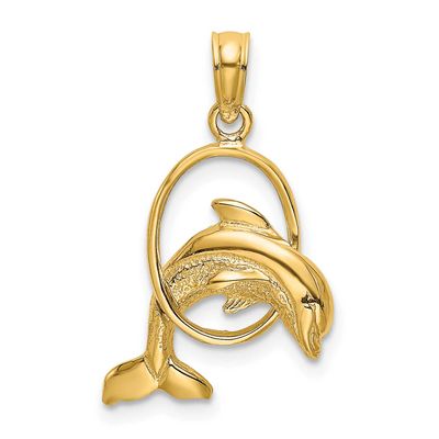 Dolphin Jumping Through Hoop Charm 14k Gold Polished, MPN: K7706, UPC: 637218012749
