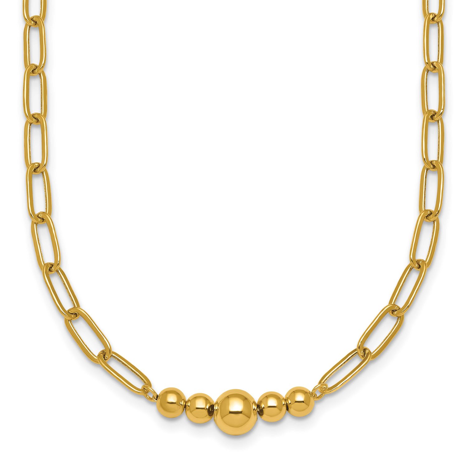Beaded 18 Inch Paperclip Necklace 14k Gold Polished, MPN: SF3272-18, UPC: