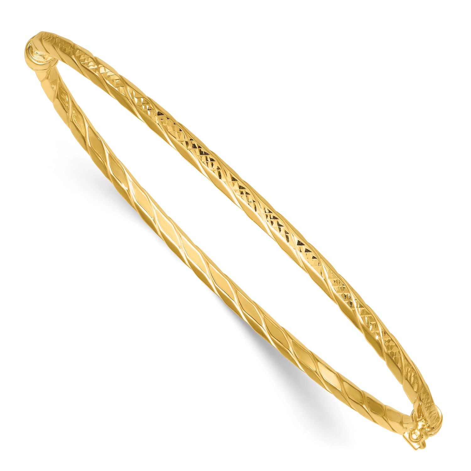 Diamond-Cut Twisted Hinged Bangle 14k Gold Polished, MPN: DB755, UPC: