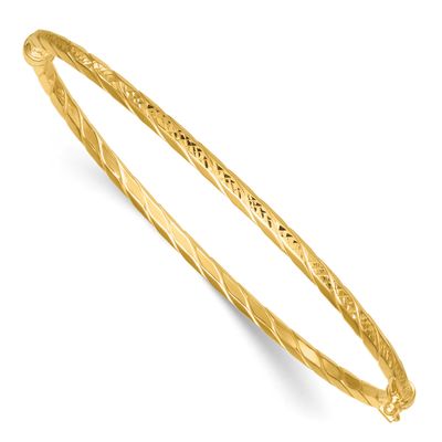 Diamond-Cut Twisted Hinged Bangle 14k Gold Polished, MPN: DB755, UPC: