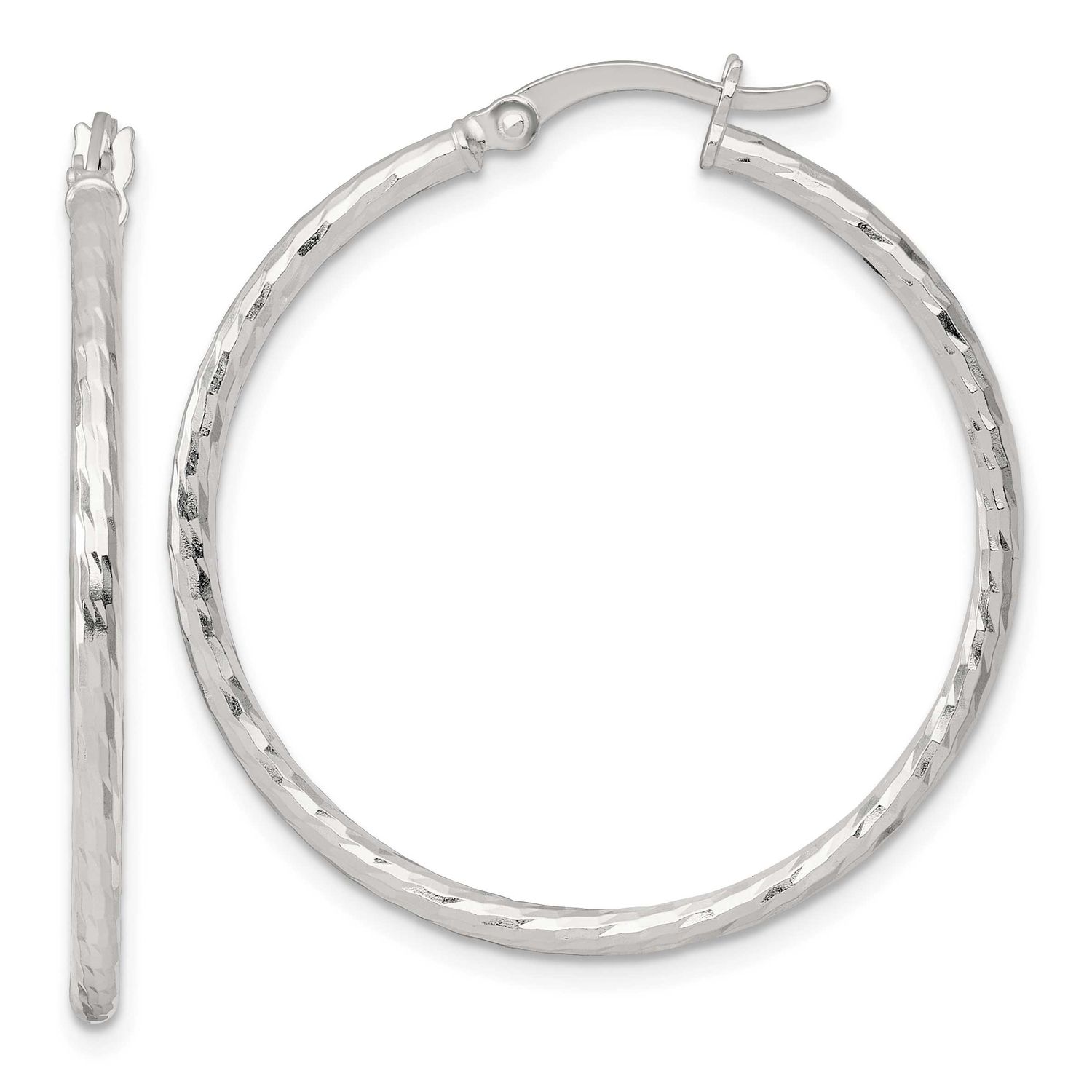 Diamond-Cut 35x2mm Round Hoop Earrings Sterling Silver Polished, MPN: QE17843, UPC: