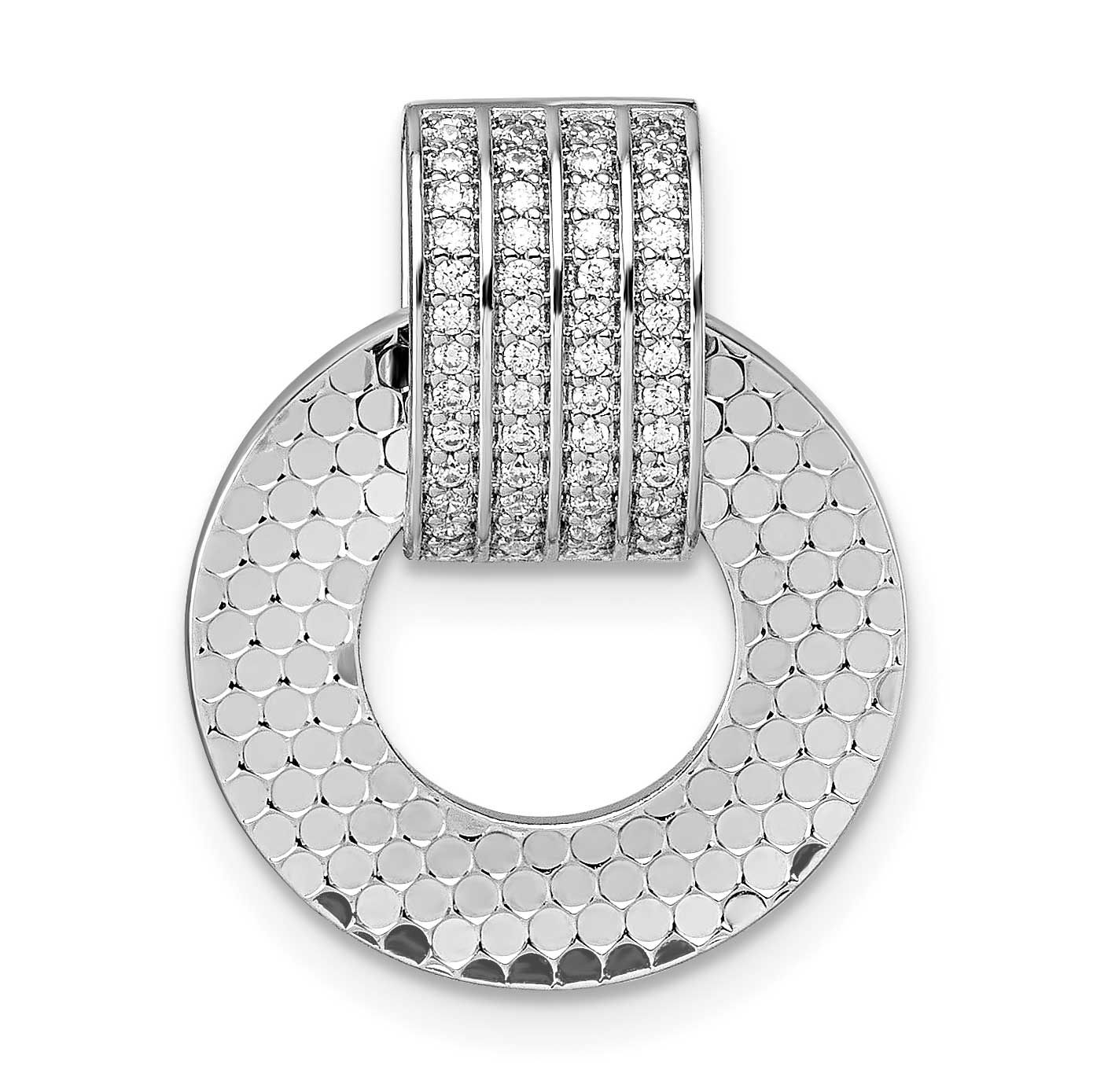 Plated CZ Textured Moveable Reversible Circle Pendant Sterling Silver Rhodium-Plated, MPN: QG7143P,…