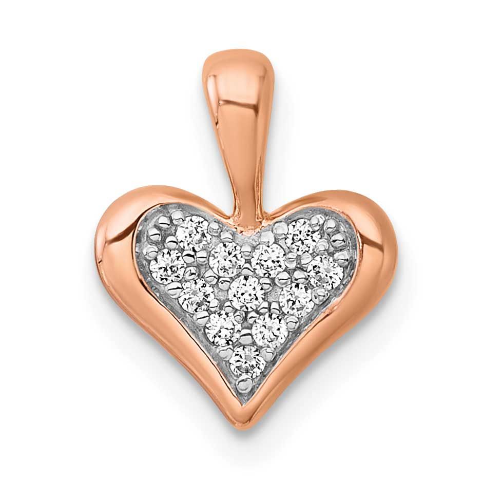 Rose Gold-Plated CZ Heart Chain Slide Pendant 13.9 Inch Sterling Silver Rhodium-Plated, MPN: QG7207…