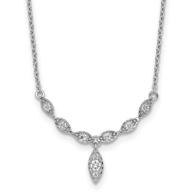 CZ Fancy Drop with 1 Inch Extender Necklace Sterling Silver Rhodium-Plated, MPN: QG6988-16.5, UPC: