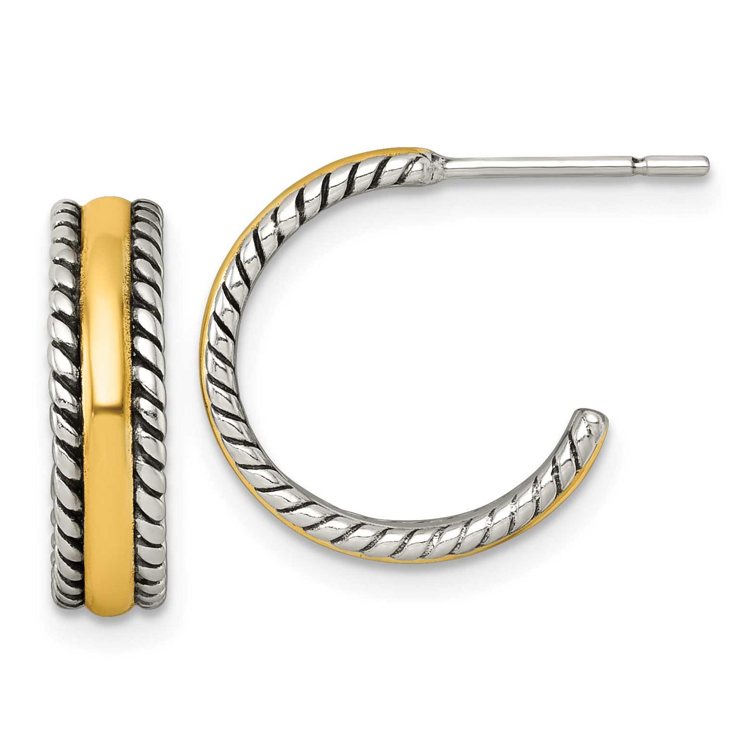 Gold-Tone Antiqued Textured Post C-Hoop Earrings Sterling Silver, MPN: QE17977, UPC: