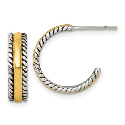 Gold-Tone Antiqued Textured Post C-Hoop Earrings Sterling Silver, MPN: QE17977, UPC: