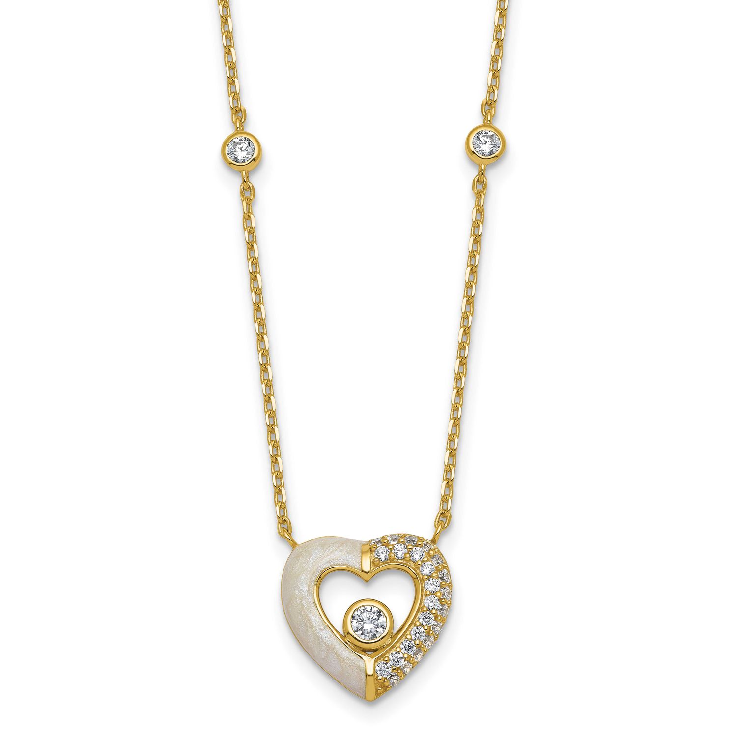 CZ Enamel Heart 16 Inch with 1.5 Inch Extension Necklace Sterling Silver Gold-Tone, MPN: QG6957GP-1…