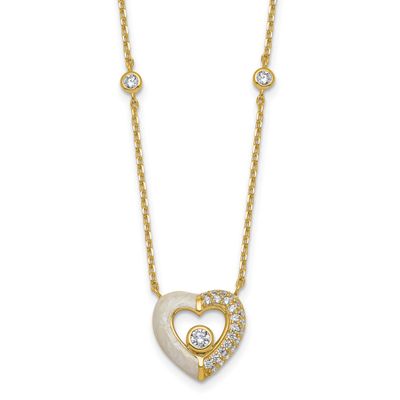 CZ Enamel Heart 16 Inch with 1.5 Inch Extension Necklace Sterling Silver Gold-Tone, MPN: QG6957GP-1…