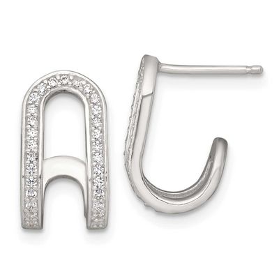 CZ Curved Post J-Hoop Earrings Sterling Silver Polished, MPN: QE18085, UPC: