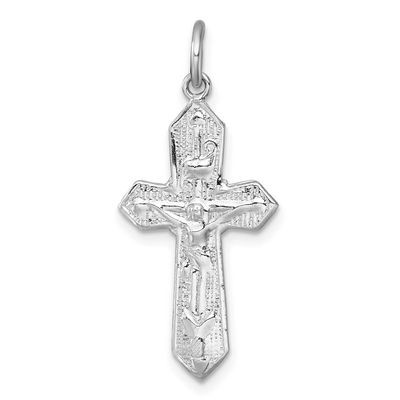 Polished and Textured Crucifix Pendant Sterling Silver Rhodium-Plated, MPN: QC11653, UPC: