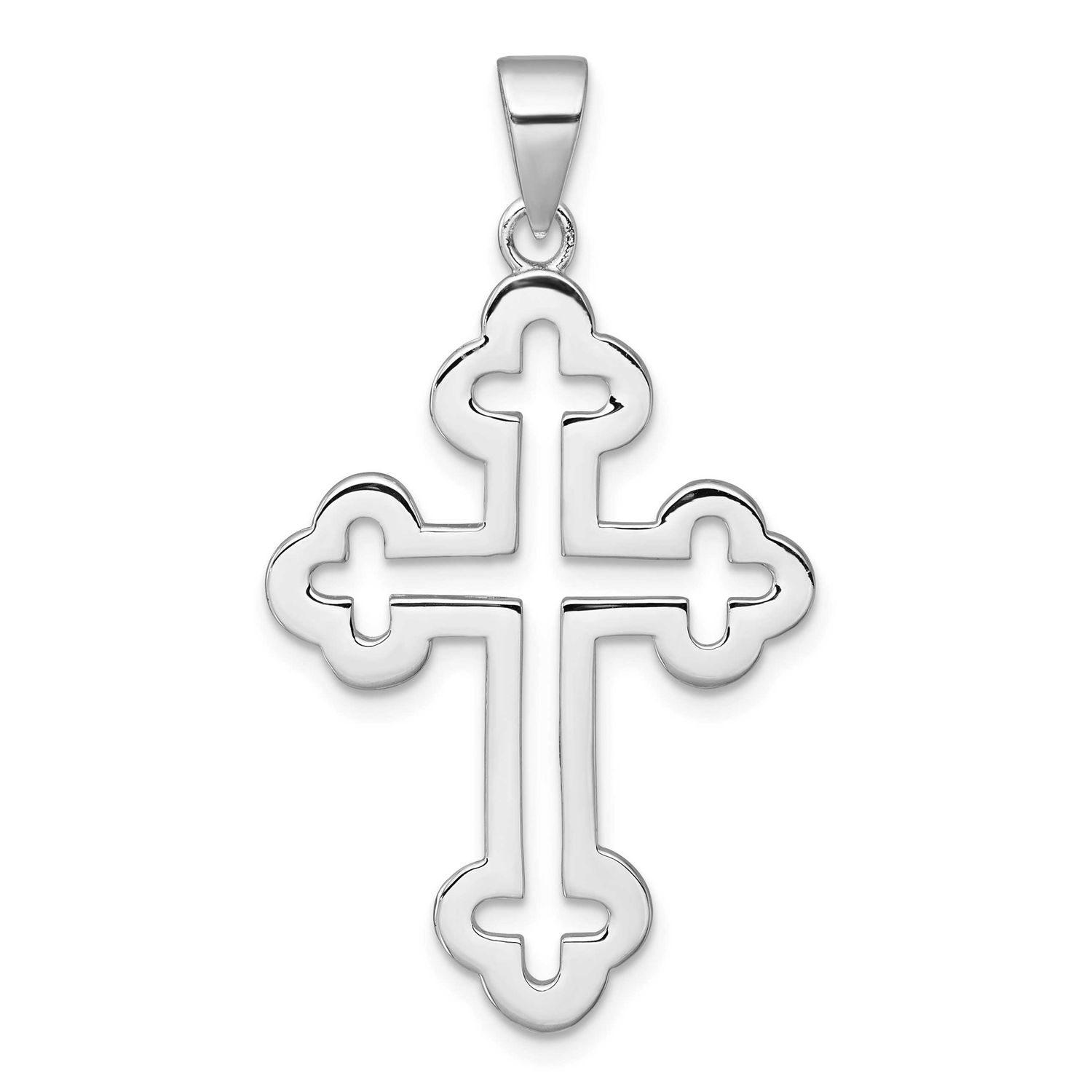 Polished Cutout Budded Cross Pendant Sterling Silver Rhodium-Plated, MPN: QC11638, UPC: