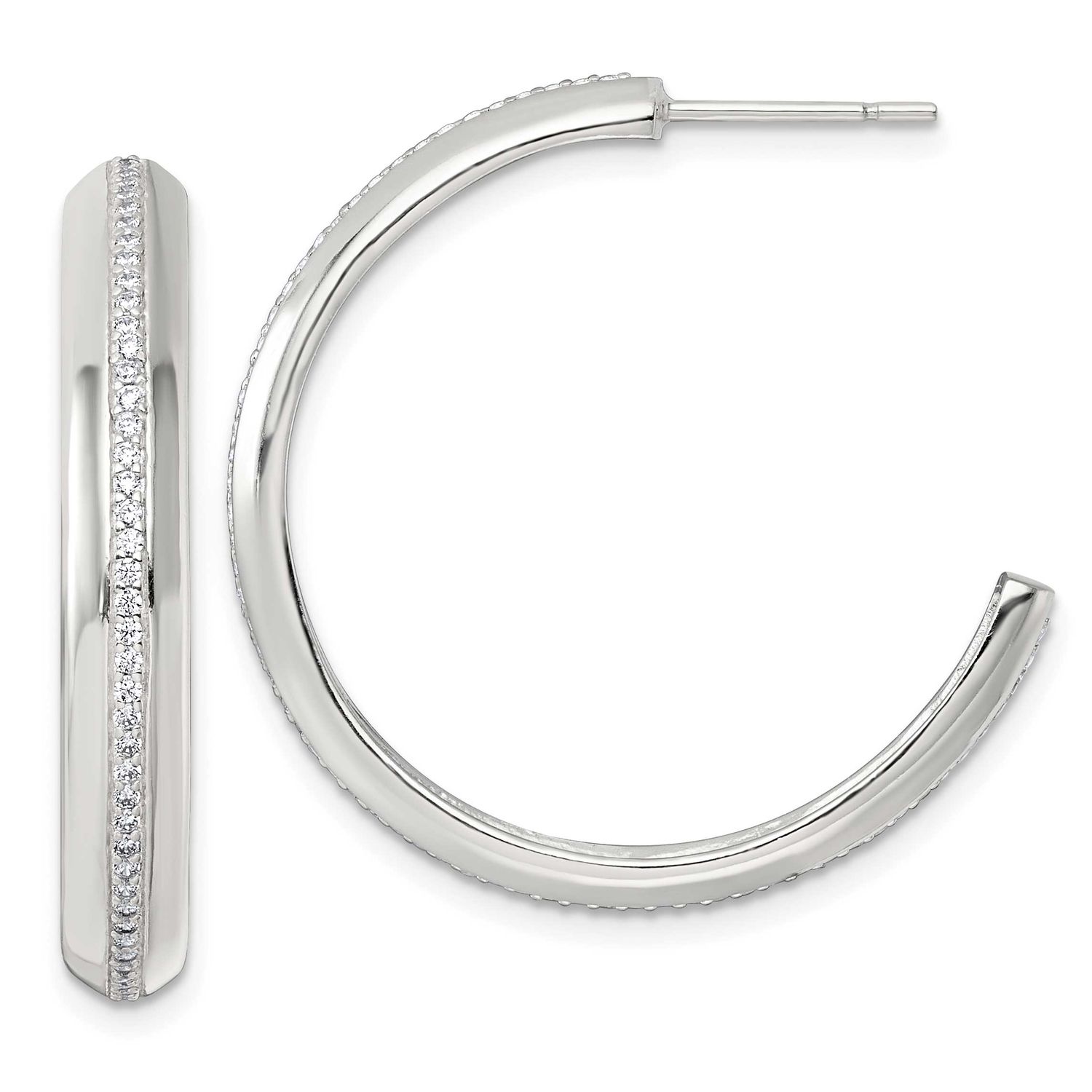 4.75mm CZ Post C-Hoop Earrings Sterling Silver Polished, MPN: QE18002, UPC: