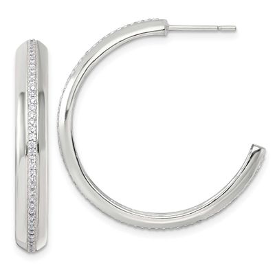 4.75mm CZ Post C-Hoop Earrings Sterling Silver Polished, MPN: QE18002, UPC: