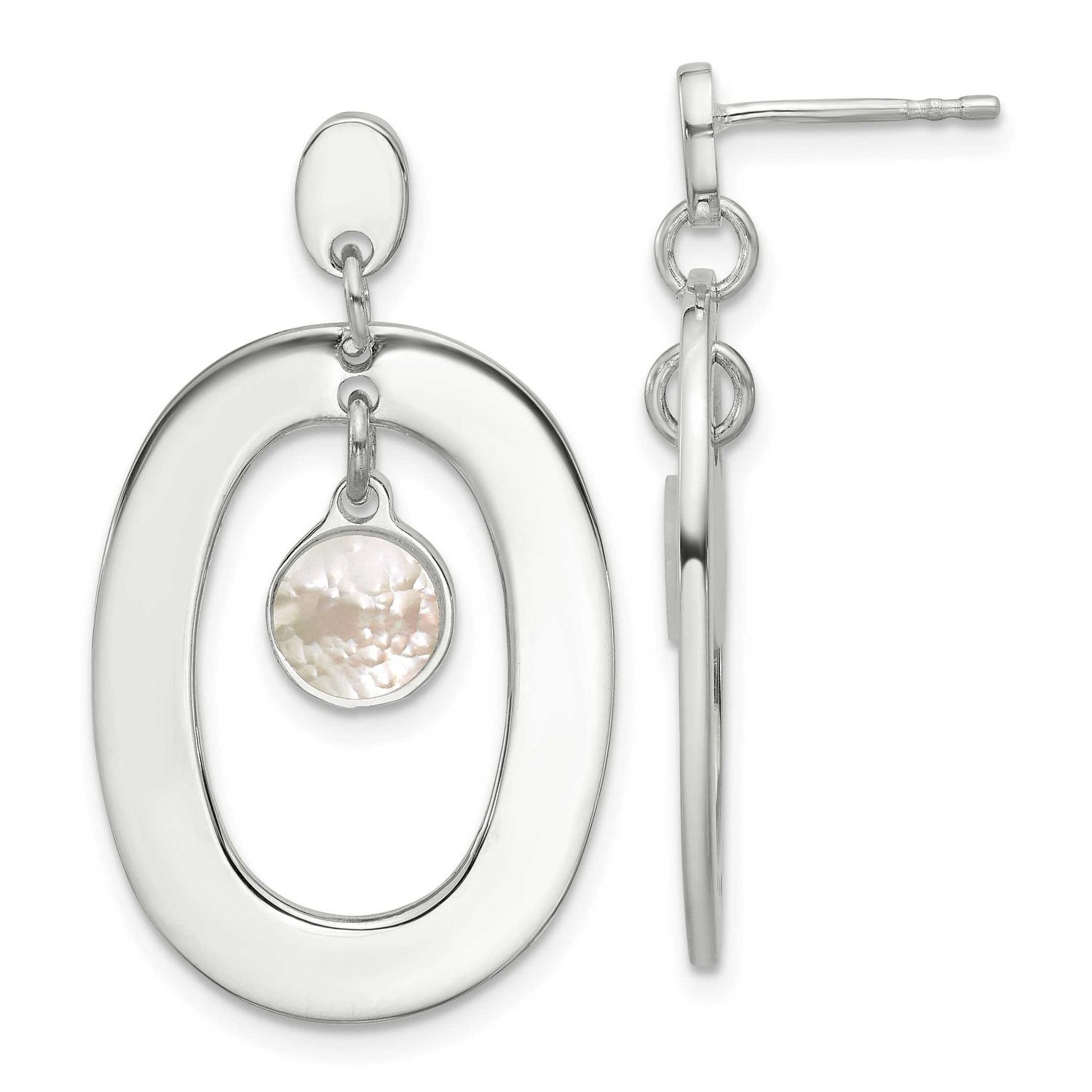 Oval Mother of Pearl Post Dangle Earrings Sterling Silver, MPN: QE18007, UPC: