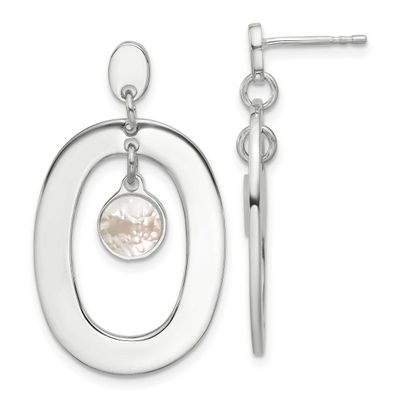 Oval Mother of Pearl Post Dangle Earrings Sterling Silver, MPN: QE18007, UPC: