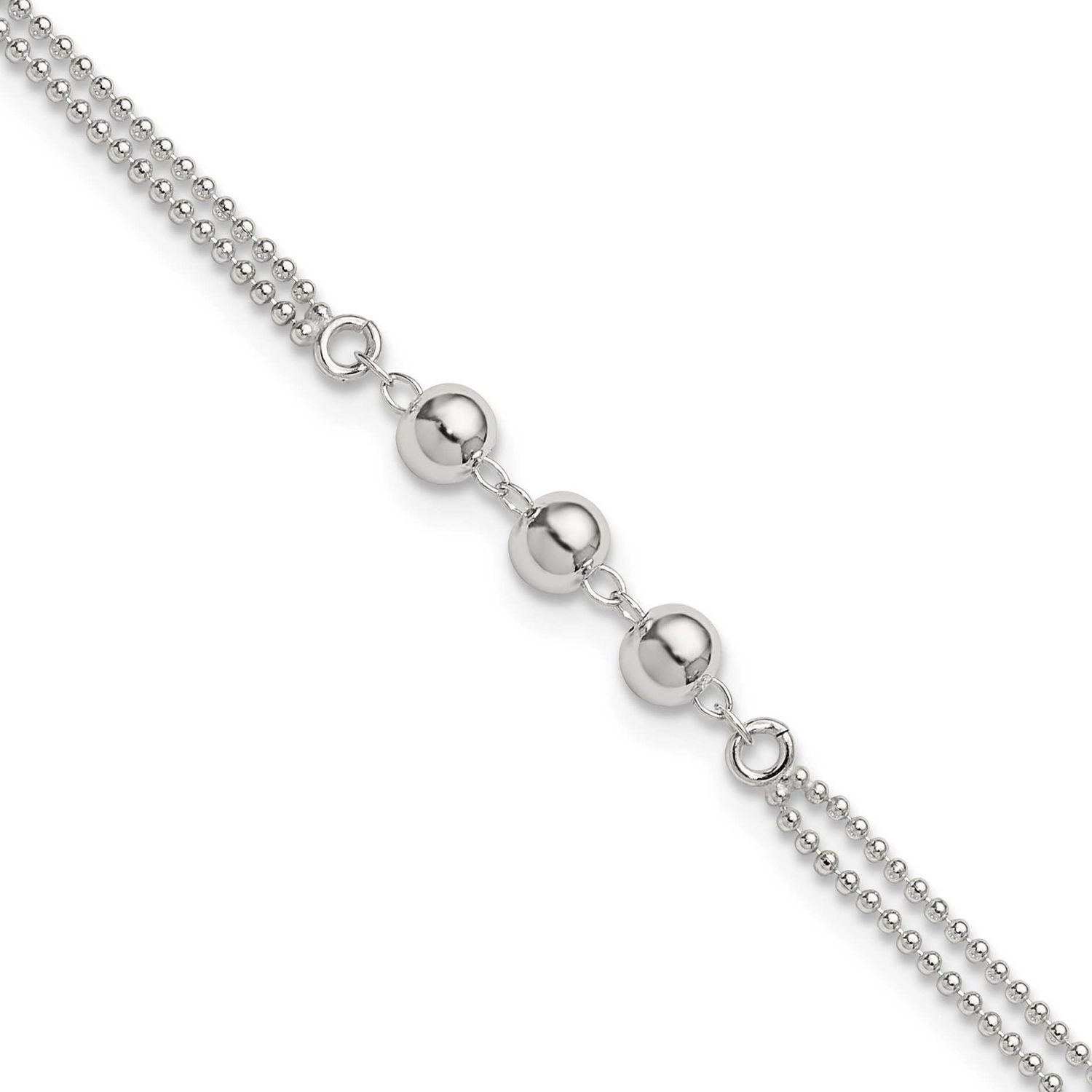 Beaded 2-Strand 9 Inch Plus 1 Inch Extension Anklet Sterling Silver Polished, MPN: QG6905-9, UPC: