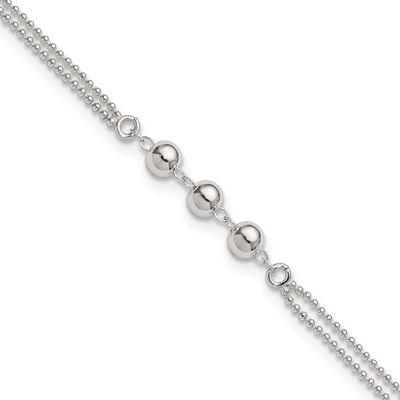 Beaded 2-Strand 9 Inch Plus 1 Inch Extension Anklet Sterling Silver Polished, MPN: QG6905-9, UPC: