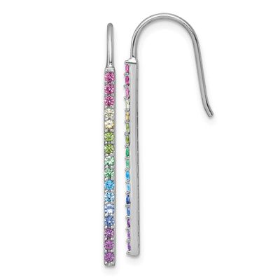 Multi Color Nano Crystals Bar Shepherd Hook Earrings Sterling Silver Rhodium-Plated, MPN: QE18204, …