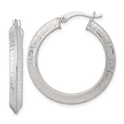 30x4.0mm Knife Edge Greek Key Round Hoop Earrings Sterling Silver Textured, MPN: QE17861, UPC: