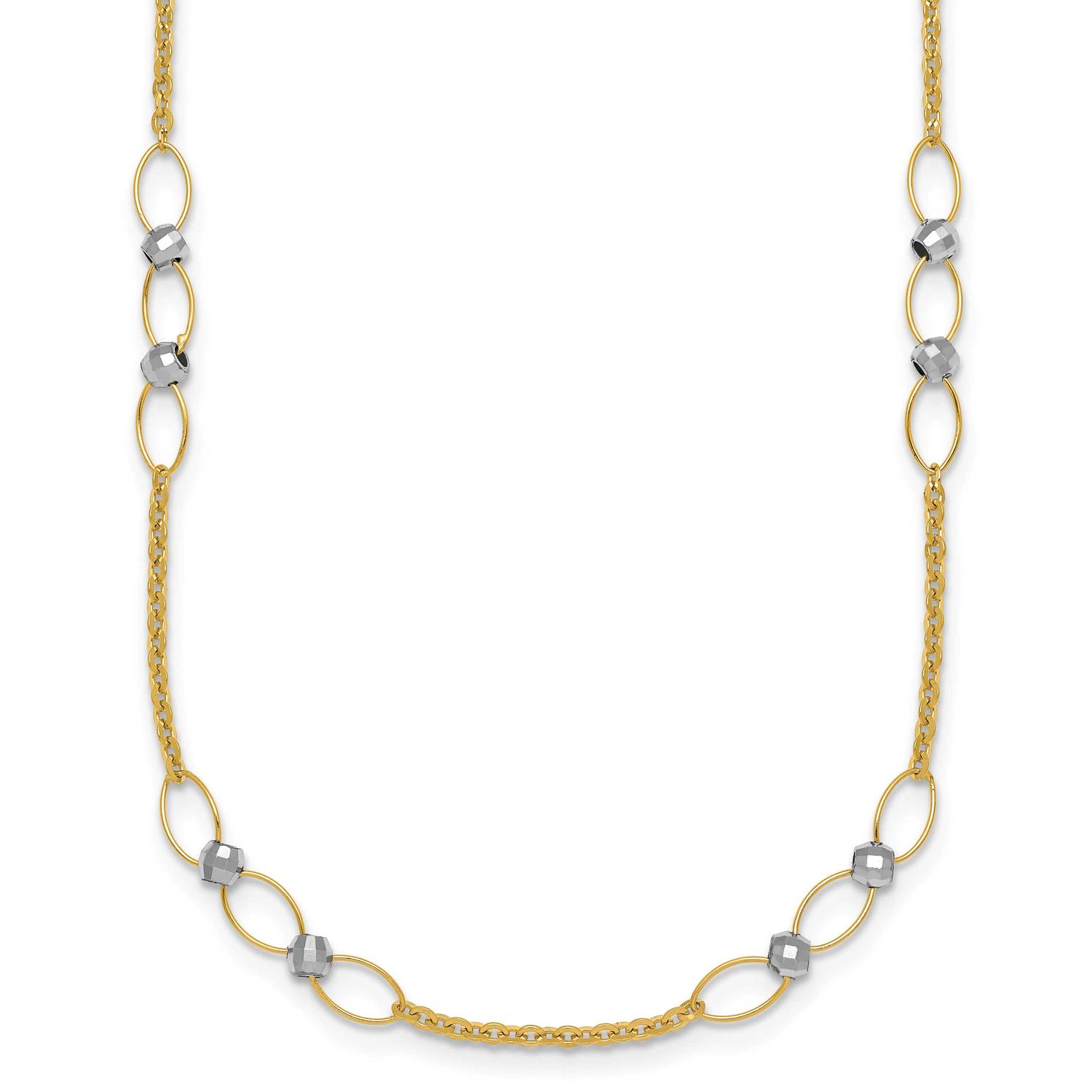 Diamond-Cut Beads Fancy Link Necklace 14K Two Tone Gold Polished, MPN: SF3269-18, UPC: