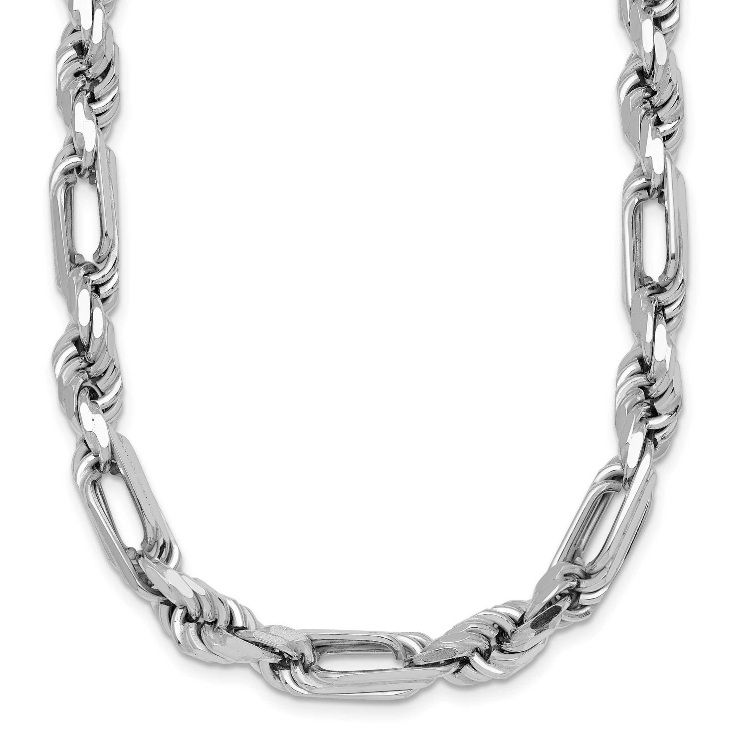 Polished Figaro Rope 7mm 19.75 Inch Necklace Sterling Silver Rhodium-Plated, MPN: QG6931-20, UPC: