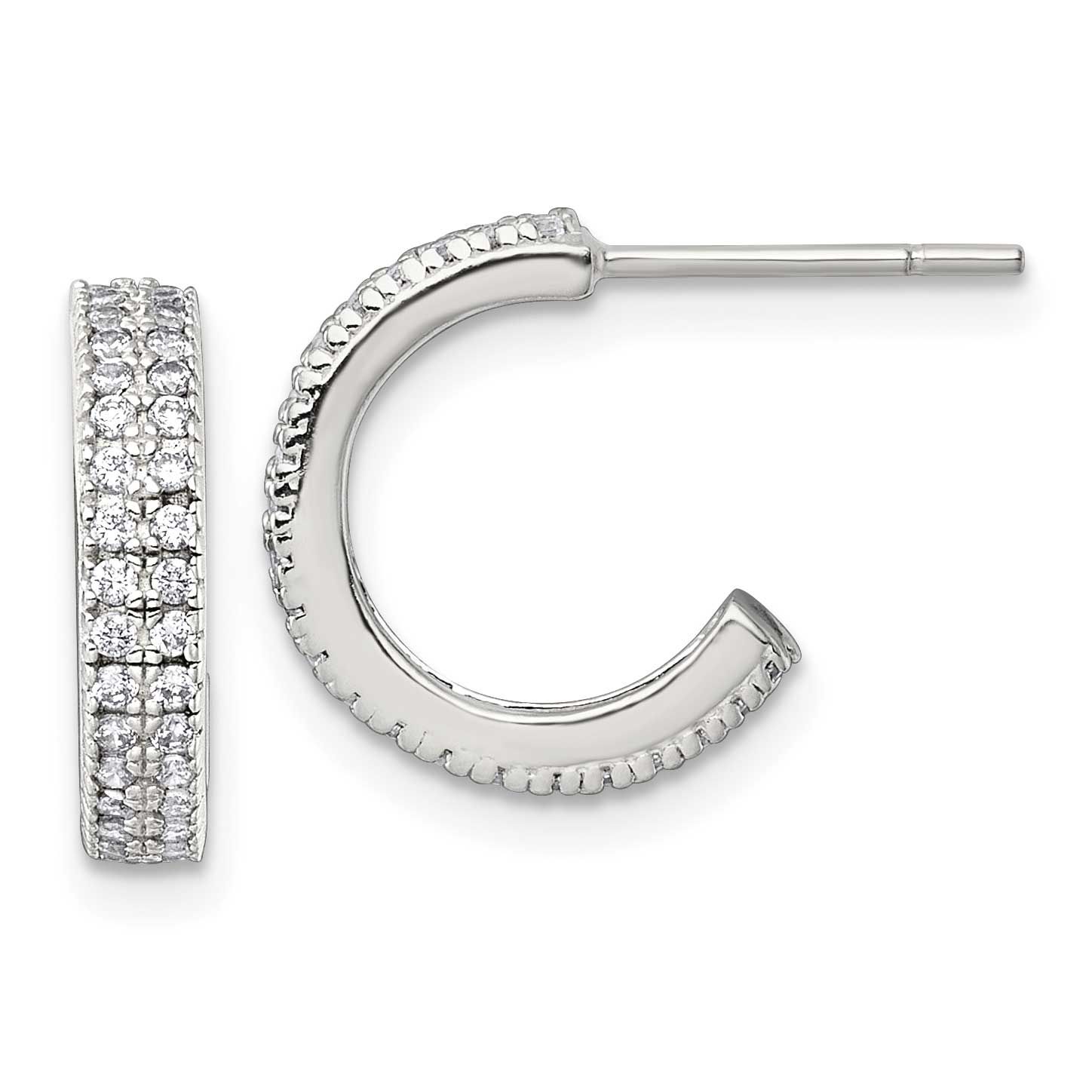 3.2mm 2-Row CZ Post C-Hoop Earrings Sterling Silver Polished, MPN: QE18092, UPC: