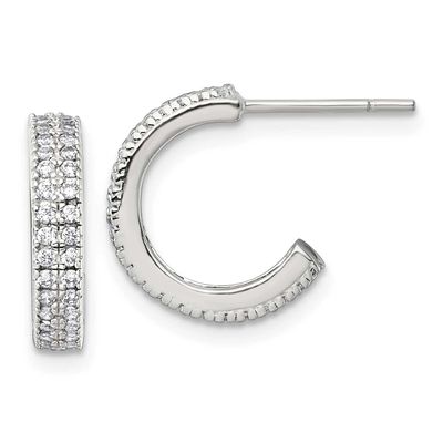 3.2mm 2-Row CZ Post C-Hoop Earrings Sterling Silver Polished, MPN: QE18092, UPC: