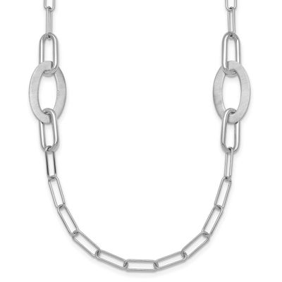 Brushed and Polished Paperclip Necklace Sterling Silver Rhodium-Plated, MPN: QG7015-24, UPC: