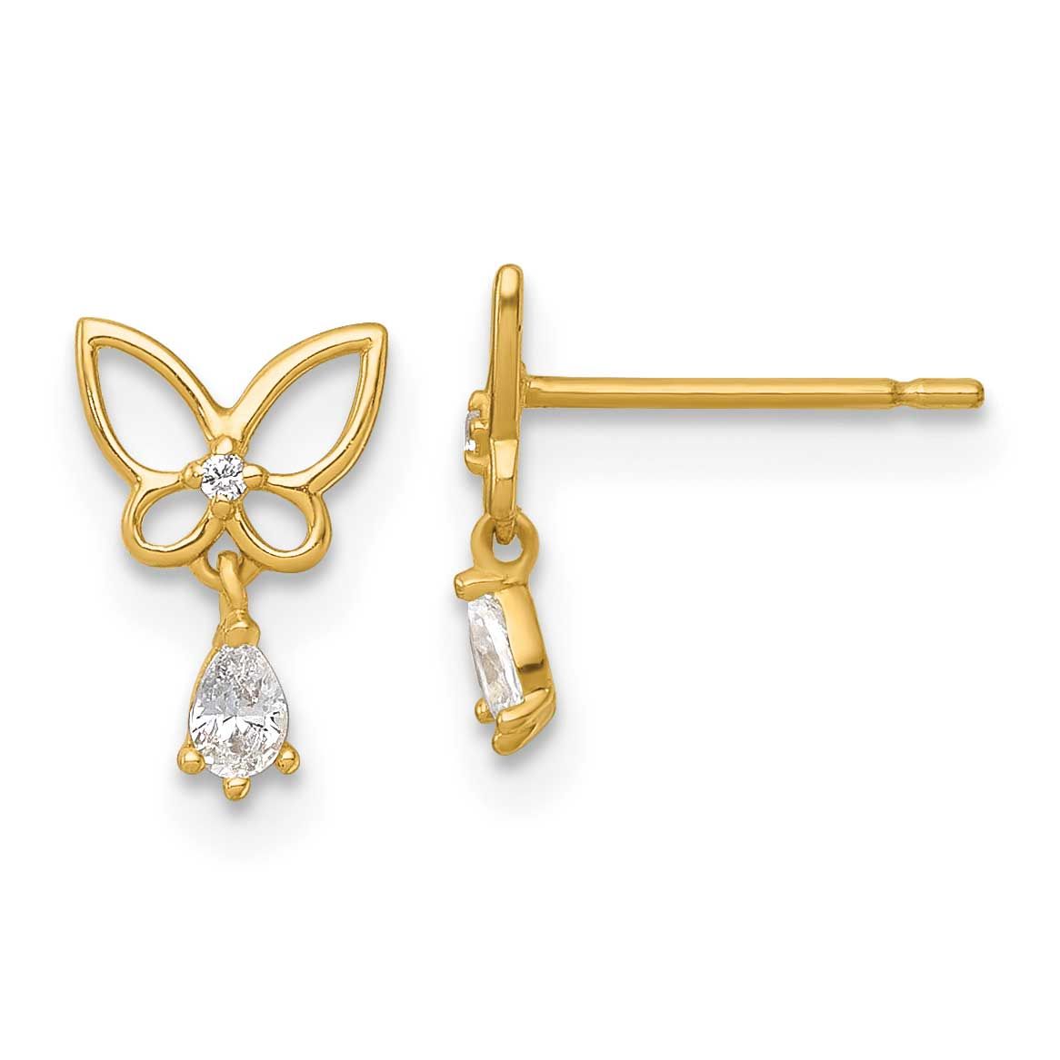 Madi K Polished CZ Butterfly Post Dangle Earrings 14k Gold, MPN: GK1218, UPC: