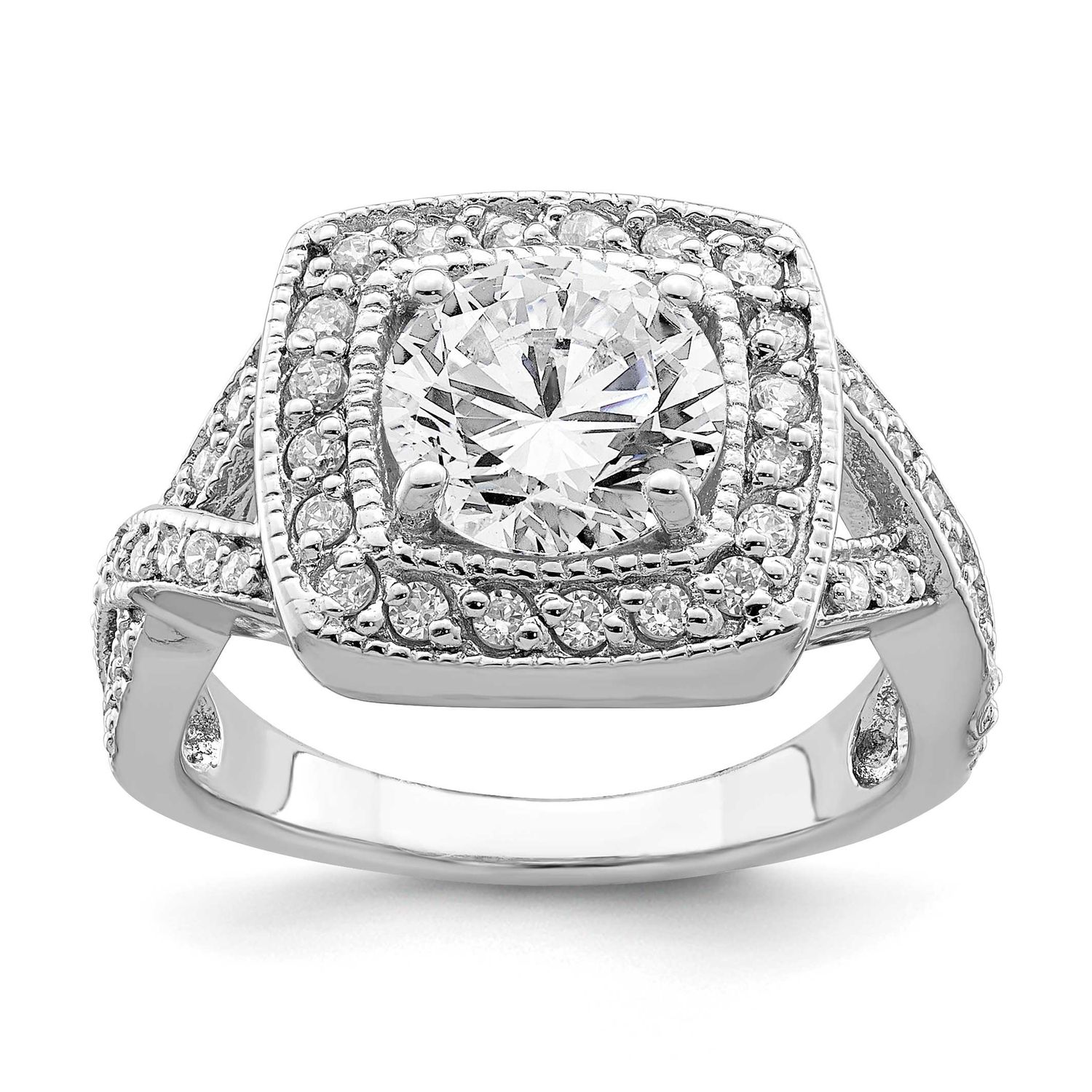 Round 8.10mm CZ Ring Sterling Silver Rhodium-Plated, MPN: QR2045, UPC: 883957186382
